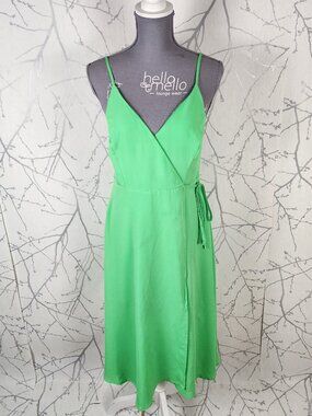 re:named Neon Green Strappy Midi Wrap Dress